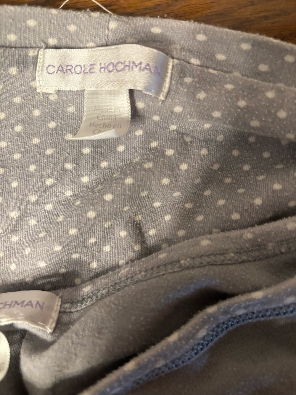 Midnight by Carole Hochman Women's Light Gray Pajama set with White Polka Dots